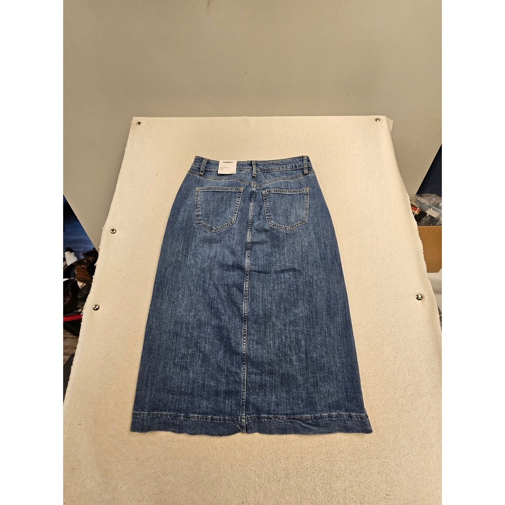 Sonoma Goods For Life High Rise Denim Midi Skirt Blue Stretch Petite 10P 5679